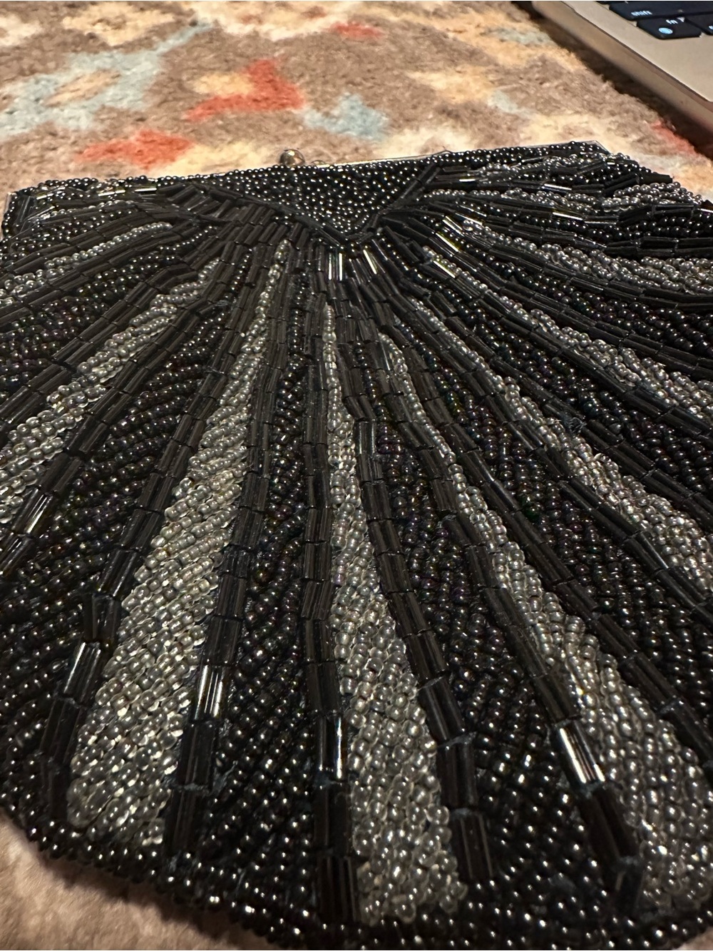 🖤 Black Beaded Shell Clutch Evening Bag Retro Glam Purse - Picture 5 of 12